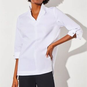 Like New Ming Wang Cuff Sleeve High-Low Cotton Blouse Size XL